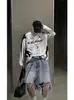 Camiseta de Manga Larga Estilo Americano Plata Jersey Unisex Bloques de Color Estampado de Letras Deporte Pareja Marca de Moda Cuello Redondo Superior