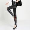 Outono e Inverno Nova Moda Simples Calças de Couro Aveludado Espessas Calças Lápis Slim Aparência Emagrecedora Leggings com Furos no Joelho