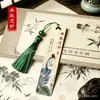 Marcadores de Livro de Bambu Natural, Quatro Lindo Marcadores com Pintura em Porcelana de Cristal, Figuras Clássicas, Estilo Antigo, Pequenos Presentes Artísticos