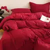 Conjunto de quatro peças de luxo leve com rosas para casamento, capa de edredom de algodão vermelho para casamento, enxoval para noiva nova para o quarto nupcial
