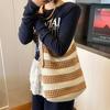 Bolso Tejido para Mujer con Contraste de Color Francés Diseño Nicho Bolso Tejido a Rayas Sentido Avanzado Simple Hueco Portátil Bolso de Hombro