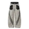 Calça Jeans Casual Patchwork Estampa de Leopardo Americana Outono 2026 para Homens e Mulheres, Novo Design Solta de Perna Larga Curva