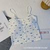Suspensório floral pequeno Pure Desire Bow, colete feminino estampado com alças finas e bojo, top emagrecedor sem mangas
