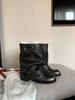 Botas Curtas Ocidentais de Cano Largo e Solado Grosso com Aumento de Altura Estilo Wasteland para Mulheres no Outono e Inverno