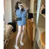 Cardigan suéter de pele de vison azul para mulheres, primavera e outono, estilo casual e relaxado, modelagem solta, top de malha macio e confortável