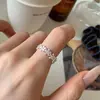 Anel de Flor com Strass Escovado para Mulheres, Novo Design, Luxo de Alto Padrão, Anel de Diamante Ajustável para Dedo Indicador