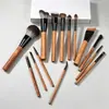Conjunto de pincéis de maquiagem de 14 peças na cor de madeira natural, pincel para pó ultra macio, pincel para blush, pincel para sombra de crina de cavalo, conjunto de ferramentas de maquiagem