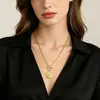 Collar con Colgante de Moneda de Oro Estilo Retro Europeo y Americano, Cadena para Clavícula de Lujo Ligero con Cierre OT, Cadena Larga Versátil para Suéter para Mujer