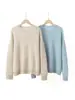 Suéter de Cachemira para Mujer Estilo Casual, Cuello Redondo, Patrón Jacquard Hueco, Suéter de Punto de Manga Larga, Corte Holgado, Cálido para Otoño e Invierno