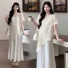 Vestido de Maternidade Novo Verão 2026 Estilo Francês Irregular Pulôver + Vestido Longo de Maternidade