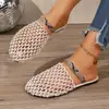 Sandálias femininas de enfiar com cabedal trançado vazado, perfeitas para usar em todas as estações, disponíveis em tamanhos grandes e em estoque