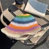 Chapéu de palha oco estilo Hyun-Ya-Style tecido à mão Protetor solar de viagem de verão feminino Praia Chapéu de sol Guarda-sol Rosto mostrando chapéu