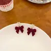 Nuevos Pendientes de Lazo de Terciopelo Rojo Festivo para Mujer Otoño e Invierno, Modernos y Elegantes, Pendientes Dulces en Forma de Corazón, Venta al por Mayor