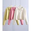 Fábrica de Malhas Dongguan Dalang Jaqueta Suéter Personalizada Pequena Fresca Gola Polo Curta Novo Cardigan de Tricô Slim