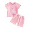 Conjunto de Verano de Dos Piezas Transfronterizo Nueva Llegada: Conjunto de Camiseta Delgada Estampada de Color Sólido con Letras de Ganso Tonto para Bebé Niña