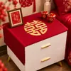 Funda para mesita de noche de boda, roja y festiva, bordada, a prueba de polvo, juego de mesa de noche de boda estilo chino