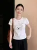 2026 Verão Novo Produto Manga Curta Ajuste Slim Fofo Desenho Animado Cachorrinho Camiseta Manga Curta Feminina Gola Redonda Versátil Top