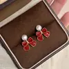 Pendientes Ankla Roja de Perla de Agua Dulce Natural para Mujer Aguja de Plata S925 Pendientes Colgantes Versátiles de Lujo Ligero Retro