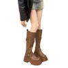 Botas altas femininas de outono e inverno em novo estilo vintage na cor marrom Maillard, projetadas para realçar a altura para pessoas com pernas grossas, adequadas para pessoas baixinhas