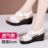 Sandalias de Cuña de Piel Suave Genuina para Mujer, Verano, Suela Gruesa, Punta Abierta, Huecas, Impermeables, Plataforma, Suela Suave, Zapatos de Madre con Velcro