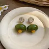 Aretes Redondos de Resina Aguja Plateada, Aretes Frescos Estilo Bosque, Aretes de Diseño de Nicho de Alta Gama para Mujer