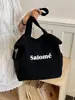Bolso Tote Grande de Lona con Estampado de Letras de Moda para Mujer, Bolso Tote de Lona Simple de Gran Capacidad Casual Nuevo, Bolso de Hombro Versátil de Moda
