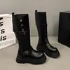 Botas largas para mujer, nueva colección otoño 2026, de caña alta, adelgazantes, para mujeres petite, con suela gruesa, tacón grueso, estilo británico, botas de equitación