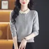Suéter de Punto con Cuello Polo para Mujer, Manga Larga, Nuevo Estilo Primavera 2026, Corte Holgado, Rejuvenecedor, Cuello Solapa, Top Básico de Punto