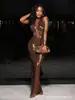 Vestido de rua transfronteiriço emagrecedor sexy hot girl estilo americano cor sólida decote V profundo sem costas slim fit comprimento médio