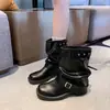 Botines cortos súper populares para mujer 2026 primavera/otoño nuevos botines de media caña con tacón alto grueso, botas de moda tipo jinete adelgazantes