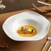 Sombrero de Paja con Flores de Fábrica Plato Cuenco de Sopa Cerámico Alto Valor de Color Irregular Cuenco Salah Cuenco de Postre Vajilla de Hotel Cuenco para Platos Fríos