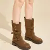 Outono/Inverno 2026 Moda Casual de Comércio Exterior Estilo Britânico Botas de Cano Médio Duas Formas Botas Curtas Retrô Botas Versáteis Transfronteiriço