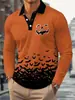 Impresión Digital 3D Murciélago de Halloween Cabeza de Calabaza Camisa Polo Clásica para Hombre Cuello Campana Casual Cómoda Otoño Invierno Manga Larga