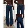Calça jeans flare bordada azul requintada para mulheres, um novo estilo popular de outono, elástica, confortável, modeladora e com corte reto versátil