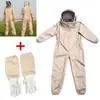 Traje espacial apicultor apicultura engrosado albaricoque traje de abeja de una pieza dividido traje espacial blanco más traje de guantes de piel de oveja