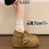 Couro Genuíno Aumento de Altura 7cm Totalmente Fechado Pessoa Baixa Birkenstock Sapatos Femininos Slip-on Solado Macio Mocassins Preguiçosos Sapatos Únicos