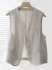 Chaleco Camisa Blazer de Lino sin Mangas con Cuello en V Artístico Vintage 2026 Verano Nuevo Estilo Elegante Suave Prenda Exterior Top