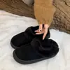 Zapatillas de Felpa Nuevas de Invierno con Boca de Algodón Suela Gruesa Cálida Color Sólido Ropa de Casa Cómodas Sin Tacón Zapatos de Maternidad para Mujer