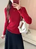 Top de tricô base de gola alta em lã finamente fiada para mulheres, novo estilo para outono e inverno, 48 contagens, versátil, gola solta, top suéter para usar por baixo