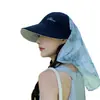 Gorra tipo pico con protección solar, ala ancha, protección para el cuello, chal desmontable, parasol, sombrero de sol de verano para la playa para mujer