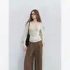 Nuevo suéter beige con cuello en V para mujer 2025, top básico de ajuste ceñido para otoño e invierno