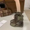Botas nuevas de moda estilo motociclista con cordones, retazos, caña corta ajustada, suela gruesa, aumento de altura interior, botines cortos estilo western para mujer 2026m color