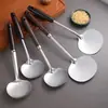 Espátula de Acero Inoxidable para Champiñones para Uso Diario, Mango de Madera Extendido Antideslizante Engrosado Resistente a Altas Temperaturas Juego de Utensilios de Cocina para el Hogar