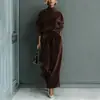 Conjunto de Malha de Manga Longa com Calça Wide Leg Feminino de Moda de Alta Qualidade Europeu e Americano Transfronteiriço Outono e Inverno 2025 Conjunto de Duas Peças
