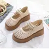 Mocassins Plataforma Tendência com Laço e Decoração de Pérolas para Mulheres, Novo Estilo Verão 2026 Sapatos de Couro