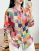 Cardigan de Ramio Puro con Estampado Digital para Mujer, Manga Larga, Talla Grande, Estilo Holgado y Delgado, Novedad Otoño 2026