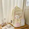 Mochila Escolar Grande e Moderna Estilo Japonês para Meninas, Bolsa Escolar Fofa Color Block para Alunos do Ensino Fundamental