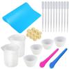 Conjunto de ferramentas de ajuste para cola de gota de cristal de resina epóxi, base de silicone, copo medidor, bastão de mistura