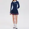 Ropa de Tenis Transfronteriza para Mujer, Tops para Correr y Fitness, Conjunto de Ropa Deportiva de Manga Larga con Cuello Pequeño para Otoño e Invierno, Entrenamiento de Bádminton