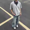 Camisa Polo de Manga Curta com Gola V e Design Falso de Duas Peças Estilo Americano para Homens e Mulheres, Camiseta de Verão Estilo College com Gola de Camisa Xadrez